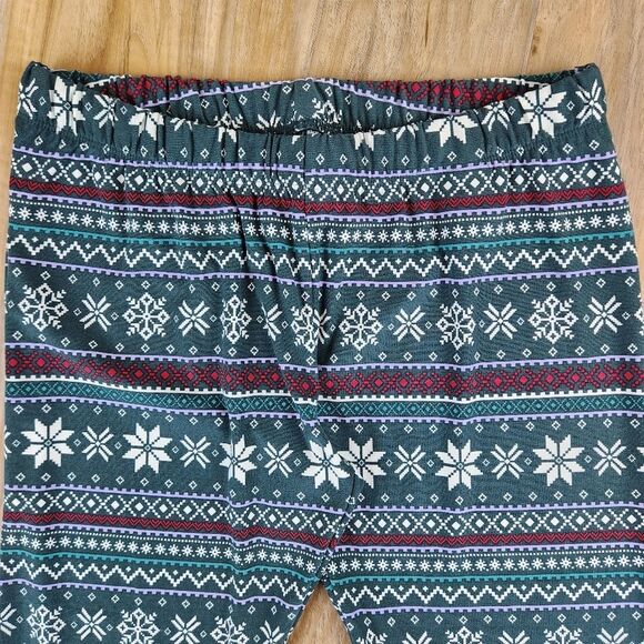 🔸️NWT Apt 9 Green w/Cream & Red Holiday Snowflake Print Leggings Medium - Picture 6 of 9